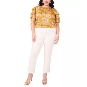 NWT Vince Camuto Coastal Ruffle Sleeve Leaves Print Autumn Blouse Size‎ 1X